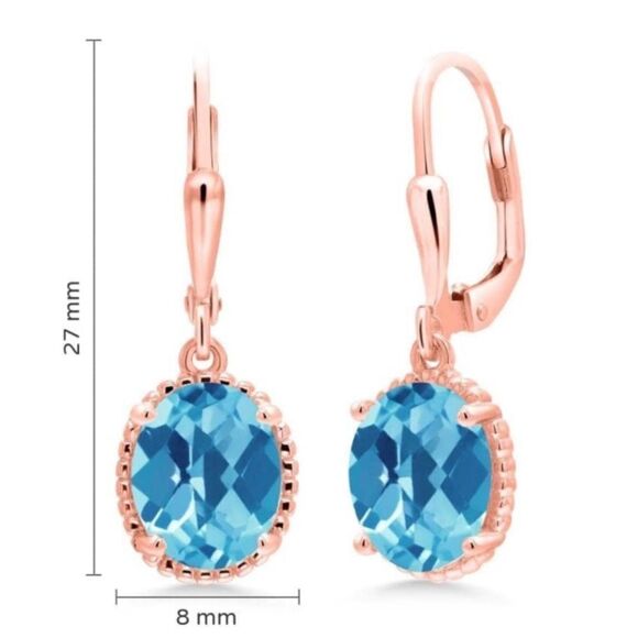 18K Rose Gold 925 with 4.50 Cttw Swiss Blue Topaz Oval  18K Rose Gold 925 with 4.50 Cttw Swiss Blue Topaz Oval Leverback Hook Earrings